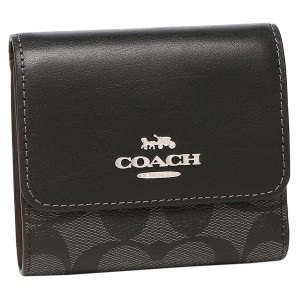 コーチ アウトレット 三つ折り財布 シグネチャー ミニ財布 グレー ブラック レディース COACH CE930 SVTSQ