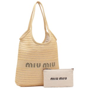 ミュウミュウ トートバッグ ウーブンファブリックリネンバッグ ベージュ レディース MIU MIU 5BG231 2DO5 F0018 OZO A4対応