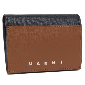 マルニ 二つ折り財布 バイフォールド ミニ財布 ロゴ ブラウン ブルー メンズ MARNI PFMI0072U0 LV520 ZO719