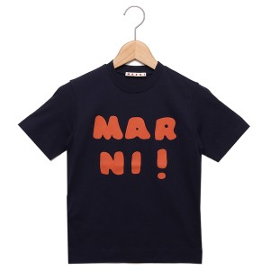 マルニ Tシャツ・カットソー ロゴプリントクルーネックTシャツ キッズ ロゴ ネイビー キッズ MARNI M00934M00HZ MT163U 0M803