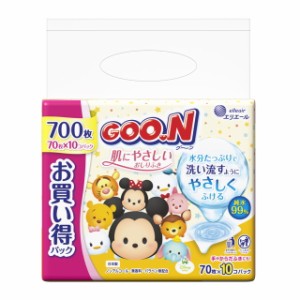 大王製紙 グーン 肌にやさしいおしりふき 詰め替え 70枚x10コパック【4個セット】