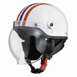 リード工業 CROSS バブルシールド付ハーフヘルメット ホワイト×レッド／ブルー CR760 WHREBL 1個