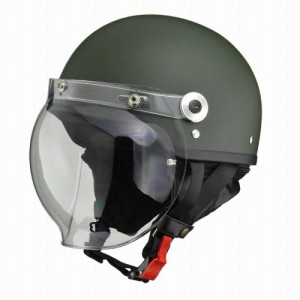 リード工業 CROSS バブルシールド付ハーフヘルメット マットグリーン CR761 MATGR LL 1個