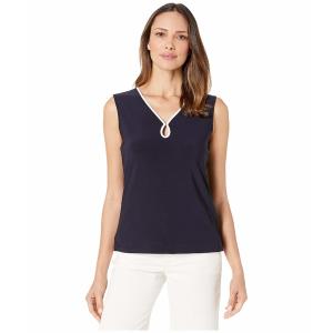 トミー ヒルフィガー レディース シャツ トップス Keyhole V-Neck Sleeveless Knit Tank Midnight/Ivory