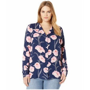 ジュナローズ レディース シャツ トップス Plus Size Emelie Veronica Long Sleeve Shirt Navy Blazer