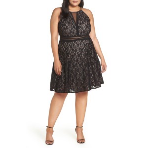 モーガン レディース ワンピース トップス Morgan Co Sheer Inset Lace Fit Flare Dress Plus Size Black Nudeの通販はau Wowma ワウマ Asty 商品ロットナンバー