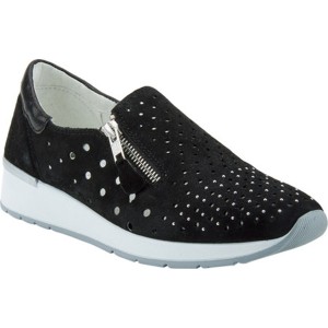 スプリングステップ レディース スニーカー シューズ Medinee Slip-On Sneaker Black Perforated Suede