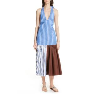 ティビ レディース ワンピース トップス Vivian Stripe Deep V-Neck Halter Dress BLUE/ WHITE STRIPE M