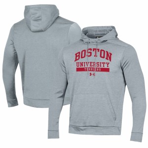 アンダーアーマー メンズ パーカー・スウェットシャツ アウター Boston University Under Armour  Fleece Pullover Hoodie Gray