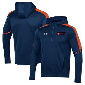 アンダーアーマー メンズ ジャケット＆ブルゾン アウター Auburn Tigers Under Armour 2023 Sideline QuarterZip Hoodie Navy