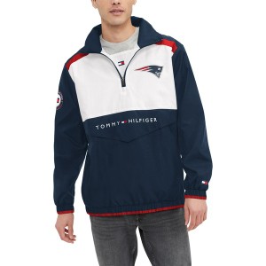 トミー ヒルフィガー メンズ ジャケット＆ブルゾン アウター New England Patriots Tommy Hilfiger Carter HalfZip Hooded Top Navy/Whit