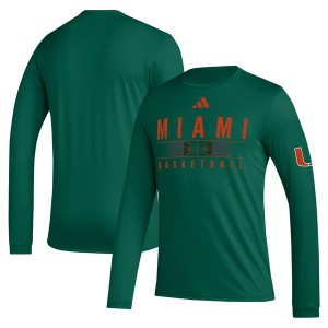 アディダス メンズ Tシャツ トップス Miami Hurricanes adidas Practice Basketball Pregame AEROREADY Long Sleeve TShirt Green