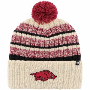 フォーティーセブン メンズ 帽子 アクセサリー Arkansas Razorbacks '47 Tavern Cuffed Knit Hat with Pom Khaki