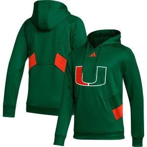 アディダス メンズ パーカー・スウェットシャツ アウター Miami Hurricanes adidas Travel AEROREADY Pullover Hoodie Green