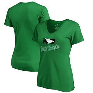 ファナティクス レディース Tシャツ トップス North Dakota Fanatics Branded Women's Plus Size Slant Script VNeck TShirt Kelly Green