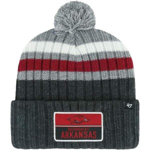 フォーティーセブン メンズ 帽子 アクセサリー Arkansas Razorbacks '47 StackStriped Cuffed Knit Hat with Pom Charcoal