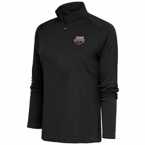 アンティグア レディース パーカー・スウェットシャツ アウター USA Swimming Antigua Women's Tribute HalfZip Pullover Top Charcoal