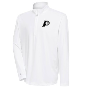 アンティグア メンズ パーカー・スウェットシャツ アウター Indiana Pacers Antigua Metallic Logo Tribute QuarterZip Top White