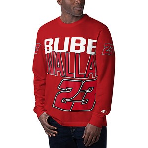 スターター メンズ Tシャツ トップス Bubba Wallace Starter Clutch Hit Graphic Long Sleeve TShirt Red