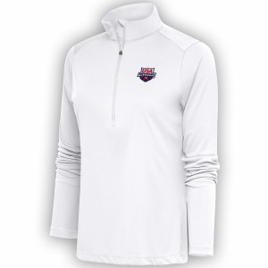 アンティグア レディース パーカー・スウェットシャツ アウター USA Swimming Antigua Women's Tribute HalfZip Pullover Top White