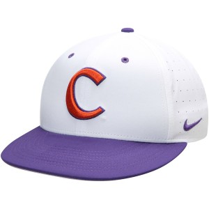 ナイキ メンズ 帽子 アクセサリー Clemson Tigers Nike Aerobill Performance True Fitted Hat White/Purple