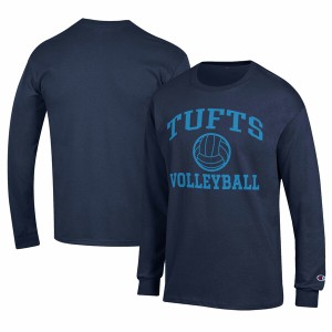 チャンピオン メンズ Tシャツ トップス Tufts University Jumbos Champion Stacked Logo Volleyball Jersey Long Sleeve TShirt Navy