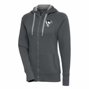 アンティグア レディース パーカー・スウェットシャツ アウター Pittsburgh Penguins Antigua Women's Metallic Logo Victory FullZip Ho