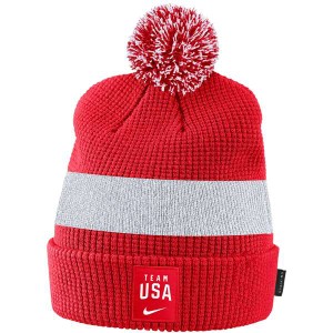 ナイキ メンズ 帽子 アクセサリー Team USA Nike SidelineCuffed Knit Hat with Pom Red