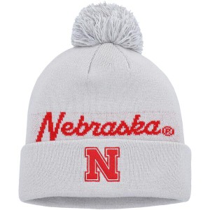 アディダス メンズ 帽子 アクセサリー Nebraska Huskers adidas Cuffed Knit Hat with Pom Gray