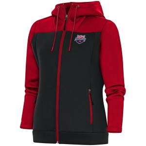 アンティグア レディース パーカー・スウェットシャツ アウター USA Swimming Antigua Women's Protect FullZip Hoodie Red/Charcoal