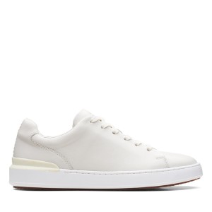 クラークス メンズ スニーカー シューズ Court Lite Lace Leather Trainers White Leather