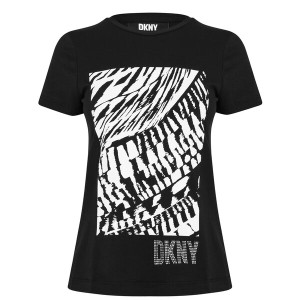 ダナ キャラン ニューヨーク レディース Tシャツ トップス DKNY Texture Tee Ld24 Black/White