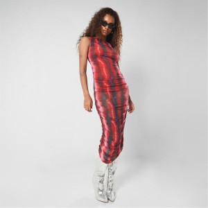 ミスガイデッド レディース ワンピース トップス Tie Dye Ruched Mesh Midi Dress MULTI