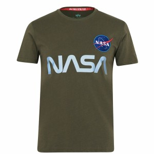 アルファインダストリーズ メンズ Tシャツ トップス NASA Reflective Tee Dark Olive 142