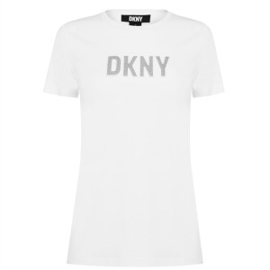 ダナ キャラン ニューヨーク レディース Tシャツ トップス Glitter Logo T Shirt White