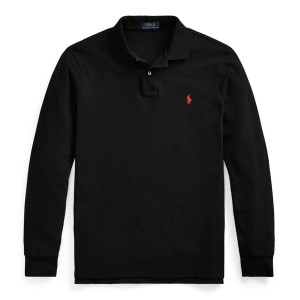 ラルフローレン メンズ ポロシャツ トップス Custom Slim Fit Long Sleeved Polo Shirt Black