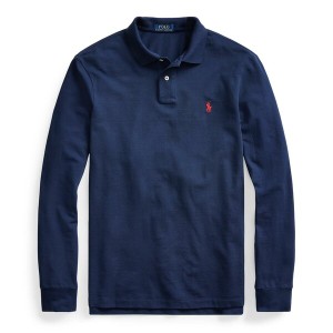 ラルフローレン メンズ ポロシャツ トップス Custom Slim Fit Long Sleeved Polo Shirt Navy/Light Blue