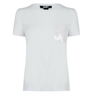 ダナ キャラン ニューヨーク レディース Tシャツ トップス Sequin Pocket T Shirt White