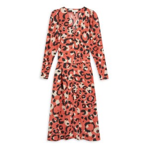 テッドベーカー レディース ワンピース トップス Ted Leopard Isbeil Midi A Line Dress Coral