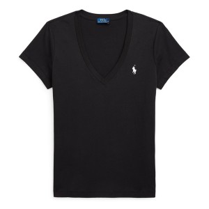 ラルフローレン レディース Tシャツ トップス Cotton Short Sleeve V Neck T Shirt Polo Black