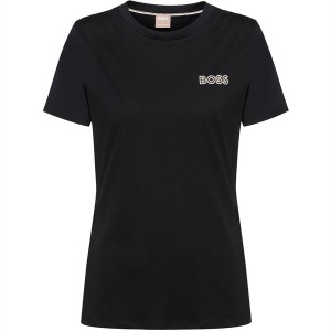 ボス レディース Tシャツ トップス Elogobadge_Alica 10228667 01 Black 001