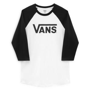 バンズ メンズ Tシャツ トップス Vans Raglan Long Sleeve T-Shirt Mens White-Black