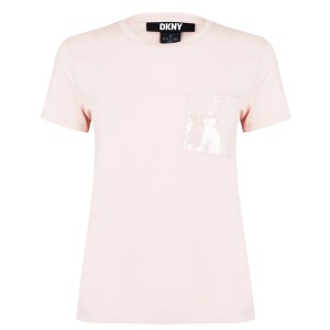 ダナ キャラン ニューヨーク レディース Tシャツ トップス Sequin Pocket T Shirt Blush
