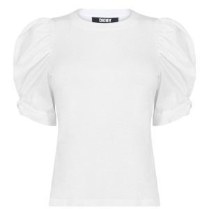 ダナ キャラン ニューヨーク レディース Tシャツ トップス Puff Sleeve Top White
