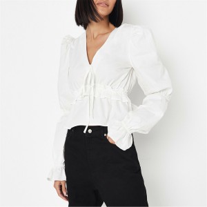 ミスガイデッド レディース シャツ トップス Tall V Neck Balloon Sleeve Blouse White