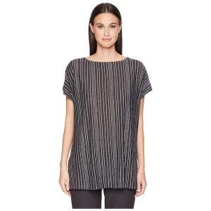 エイリーンフィッシャー レディース シャツ トップス Organic Linen Striped Top Graphite