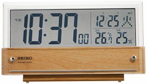 セイコークロック 置き時計 目覚まし時計 電波 デジタル カレンダー 温度湿度表示 シースルー液晶 薄茶木目模様 本体サ・・・