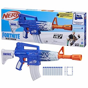 ナーフ フォートナイト Fortnite BLUE SHOCK、10ダーツクリップ、エリートダーツ10本付き、限定バーチ・・・