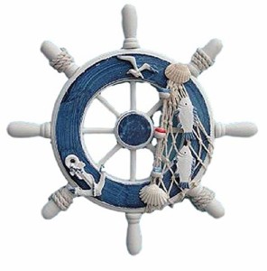 【southanshop】 マリンテイスト 地中海風 船舵 インテリア おしゃれな 雑貨 装飾 内装 外装に (マリンブルー)