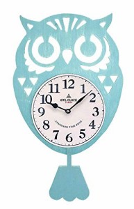 ケーアイジャパン 壁掛け時計 ふくろう 振り子時計 ブルー 42×25cm (おしゃれ な アンティーク調 シャビー加工・・・